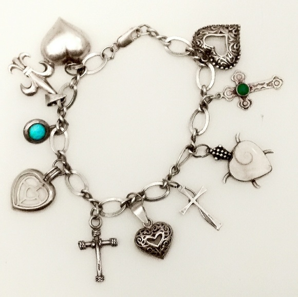 Vintage 11 Sterling Silver Christian Love Charm Bracelet